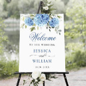 Elegant Blauw Hydrangea Eucalyptus Bruiloft Welkom Poster