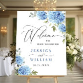 Elegant Blauw Hydrangea Eucalyptus Bruiloft Welkom Poster