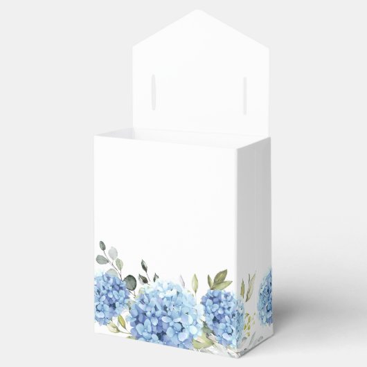 Elegant Blauw Hydrangea Eucalyptus Gift Bruiloft Bedankdoosjes (Geopend)