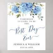 Elegant Blauw Hydrangea Eucalyptus REHEARSAL DINER Poster (Voorkant)