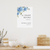 Elegant Blauw Hydrangea Eucalyptus REHEARSAL DINER Poster (Keuken)