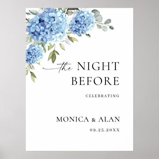 Elegant Blauw Hydrangea Eucalyptus REHEARSAL DINER Poster (Voorkant)