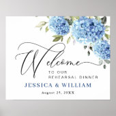 Elegant Blauw Hydrangea Eucalyptus REHEARSAL DINER Poster (Voorkant)