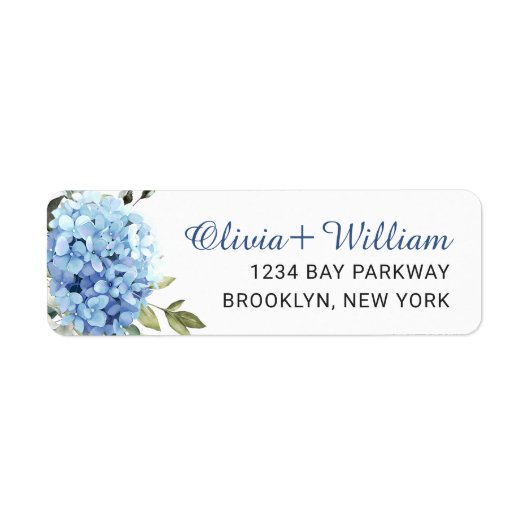 Elegant Blauw Hydrangea Eucalyptus Retouradres Etiket (Voorkant)