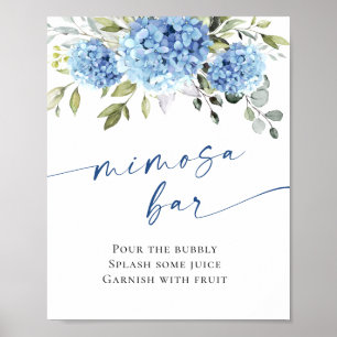 Elegant Blauw Hydrangea Mimosa Bar Bruiloft Poster
