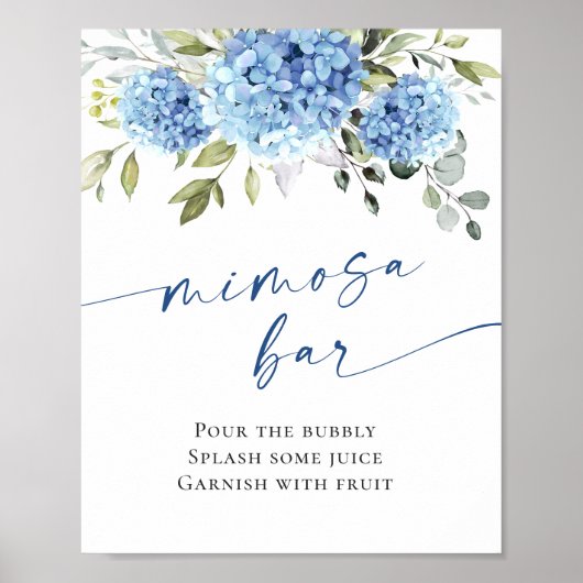 Elegant Blauw Hydrangea Mimosa Bar Bruiloft Poster (Voorkant)