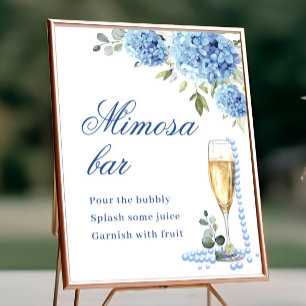 Elegant Blauw Hydrangea Mimosa Bar Bruiloft Poster