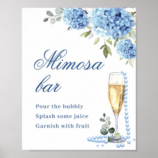 Elegant Blauw Hydrangea Mimosa Bar Bruiloft Poster (Voorkant)