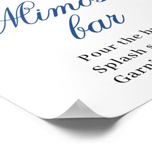 Elegant Blauw Hydrangea Mimosa Bar Bruiloft Poster (Hoek)