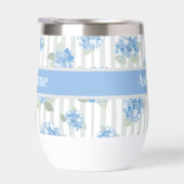Elegant Blauw Hydrangea Patroon Grijze Streep Naam (Rechts)