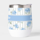 Elegant Blauw Hydrangea Patroon Grijze Streep Naam (Links)