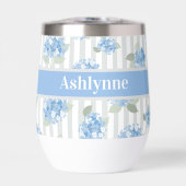 Elegant Blauw Hydrangea Patroon Grijze Streep Naam (Voorkant)