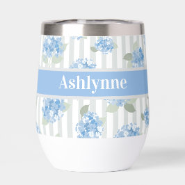 Elegant Blauw Hydrangea Patroon Grijze Streep Naam