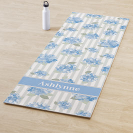 Elegant Blauw Hydrangea Patroon Grijze Streep Naam Yogamat