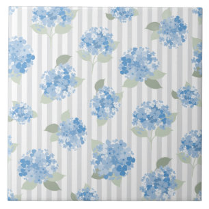 Elegant Blauw Hydrangea Patroon Grijze Streep Tegeltje