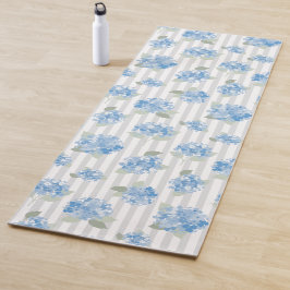 Elegant Blauw Hydrangea Patroon Grijze Streep Yogamat