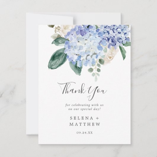 Elegant Blauw Hydrangea Printable Dank u Kaart (Voorkant)