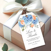 Elegant Blauw Hydrangea Roze Blush Rozen Bruiloft Cadeaulabel