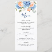 Elegant Blauw Hydrangea Roze Blush Rozen Bruiloft Menu (Voorkant)