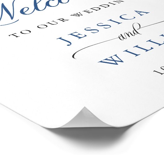 Elegant Blauw Hydrangea Roze Blush Rozen Bruiloft Poster (Hoek)