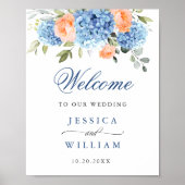 Elegant Blauw Hydrangea Roze Blush Rozen Bruiloft Poster (Voorkant)
