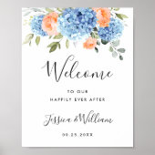 Elegant Blauw Hydrangea Roze Blush Rozen Bruiloft Poster (Voorkant)