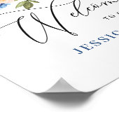 Elegant Blauw Hydrangea Roze Blush Rozen Bruiloft Poster (Hoek)