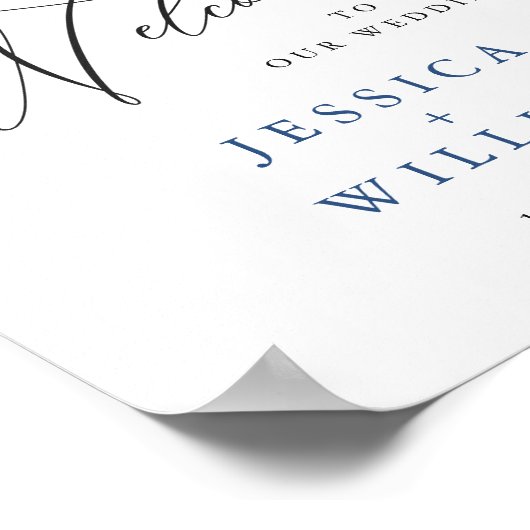 Elegant Blauw Hydrangea Roze Blush Rozen Bruiloft Poster (Hoek)