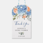 Elegant Blauw Hydrangea Roze Blush Rozen Cadeaulabel (Voorkant)