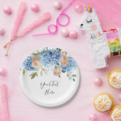 Elegant Blauw Hydrangea Roze Blush Rozen Party Papieren Bordje (Feest)