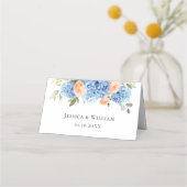 Elegant Blauw Hydrangea Roze Blush Rozen Plaatskaartje (Achterkant)