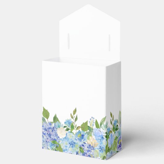 Elegant blauw Hydrangea Waterverf groen Bedankdoosjes (Geopend)