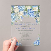 Elegant Blauw Hydrangea Witte Rozen Bloemen Bruilo Acryl Uitnodigingen (Insitu (Draagbaar))