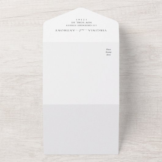 Elegant Blauw Hydrangea Witte Rozen Bloemen Bruilo All In One Uitnodiging (Buitenkant)