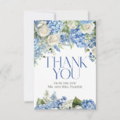 Elegant Blauw Hydrangea Witte Rozen Bloemen Bruilo Bedankkaart (Voorkant)