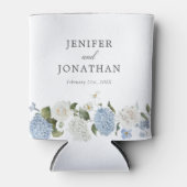 Elegant Blauw Hydrangea Witte Rozen Bloemen Bruilo Blikjeskoeler (Voorkant)