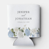 Elegant Blauw Hydrangea Witte Rozen Bloemen Bruilo Blikjeskoeler (Achterkant)