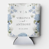 Elegant Blauw Hydrangea Witte Rozen Bloemen Bruilo Blikjeskoeler (Voorkant)