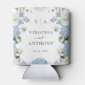 Elegant Blauw Hydrangea Witte Rozen Bloemen Bruilo Blikjeskoeler (Achterkant)