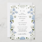 Elegant Blauw Hydrangea Witte Rozen Bloemen Bruilo Kaart (Voorkant)