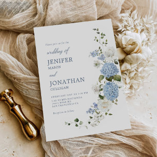 Elegant Blauw Hydrangea Witte Rozen Bloemen Bruilo Kaart