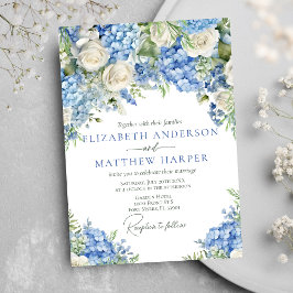 Elegant Blauw Hydrangea Witte Rozen Bloemen Bruilo Kaart