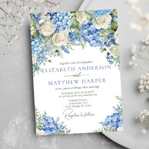Elegant Blauw Hydrangea Witte Rozen Bloemen Bruilo Kaart