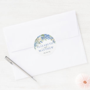 Elegant Blauw Hydrangea Witte Rozen Bloemen Bruilo Ronde Sticker