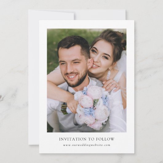 Elegant Blauw Hydrangea Witte Rozen Bloemen Bruilo Save The Date (Achterkant)