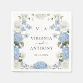 Elegant Blauw Hydrangea Witte Rozen Bloemen Bruilo Servet (Voorkant)