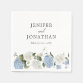 Elegant Blauw Hydrangea Witte Rozen Bloemen Bruilo Servet (Voorkant)