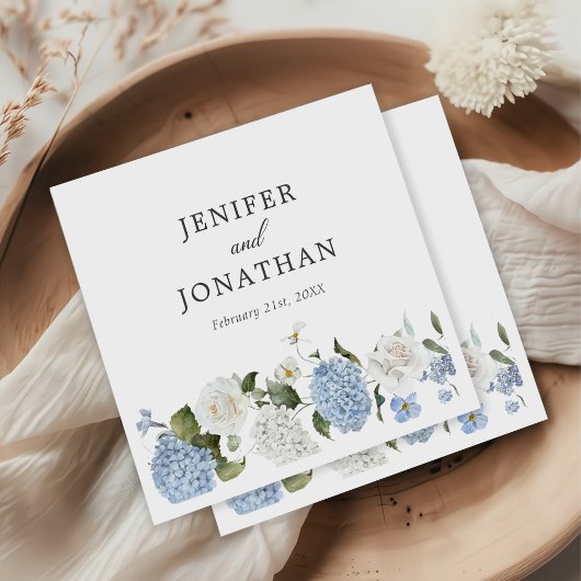 Elegant Blauw Hydrangea Witte Rozen Bloemen Bruilo Servet