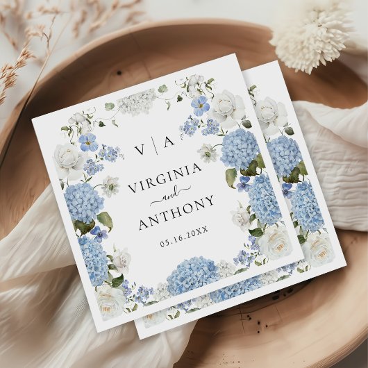 Elegant Blauw Hydrangea Witte Rozen Bloemen Bruilo Servet
