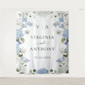 Elegant Blauw Hydrangea Witte Rozen Bloemen Bruilo Wandkleed (Voorkant)